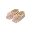 Pom Pom Embellished Glitter Fabric Ballerinas