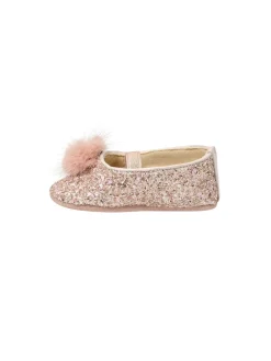 Pom Pom Embellished Glitter Fabric Ballerinas
