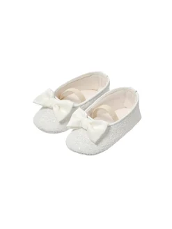 Satin Fabric Handmade Bow Embellished Glitter Ballerinas
