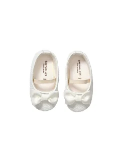Satin Fabric Handmade Bow Embellished Glitter Ballerinas