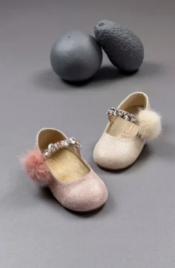 Single Strap Swarovski Crystal Fur Embellished Ballerinas