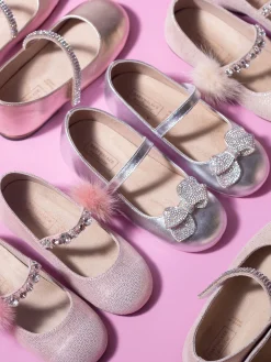 Single Strap Swarovski Crystal Fur Embellished Ballerinas