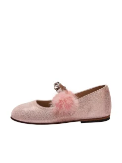 Single Strap Swarovski Crystal Fur Embellished Ballerinas
