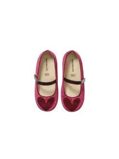 Single Strap Velcro Velvet Fabric Ballerinas