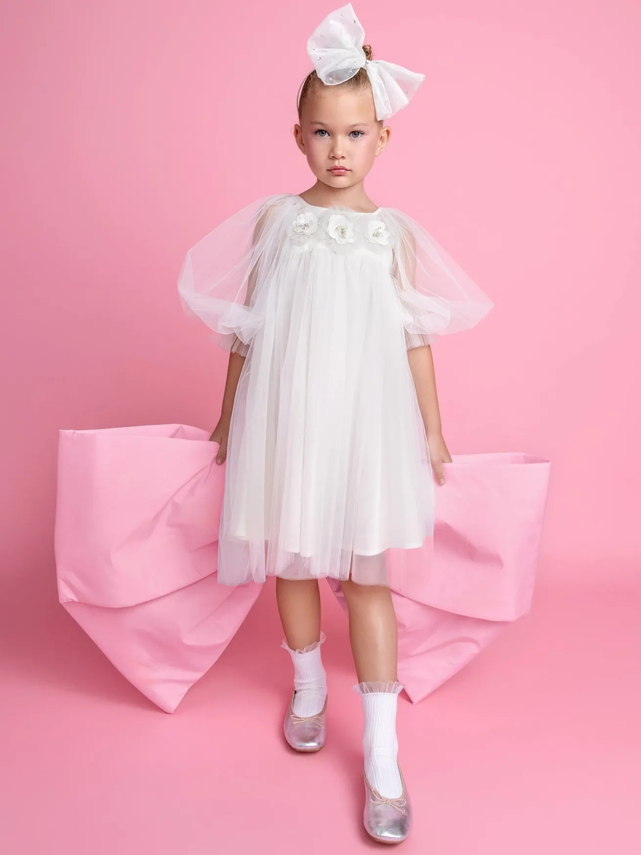 Snowy Petal Tulle Dress